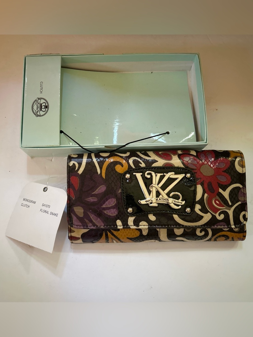 NIB Kathy Van Zeeland Wallet Tri-Fold Floral Snake New